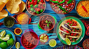 Mexican food mix colorful background. Generative Ai