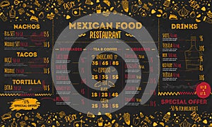 Mexican Food Restaurant menu, template design. flyer for promotion, site banner