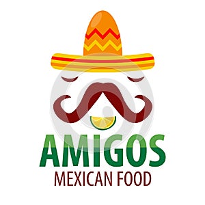 Mexican food restaurant sombrero mustaches vector icon template