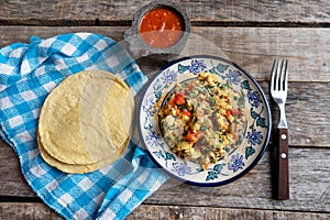 Mexican food: Scrambled eggs with chaya