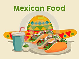 mexican food template with mariachi hat and tacos