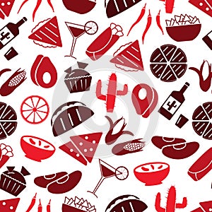 Mexican food theme set of icons seamless red pattern eps10