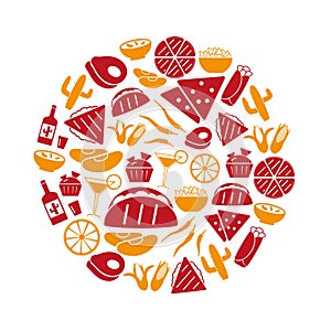 Mexican food theme set of simple icons in circle eps10