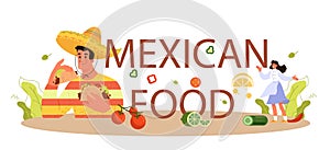 Mexican food typographic header. Traditional tacos with forcemeat