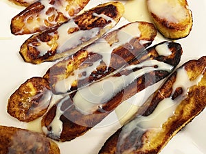 Mexican Fried Bananas Topped With Condensed Milk