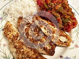 Mexican Fried Seabass With Relish and White Rice