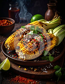 Generated image mexican grilled corn, elote, dark photo