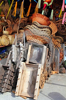 Mexican handcrafts basketry wood carts pinatas photo