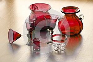 Mexican handicarafted redd glasses and vases