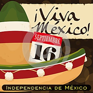 Mexican Hat, Sign and Calendar to Commemorate Mexico`s Independence Day, Vector Illustration photo