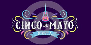 Mexican holiday card Cinco de Mayo 5 may. Decorative and traditional mexican elements guitar, sombrero. Mexican symbols. Vector photo