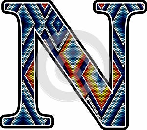 Mexican huichol art style initial N