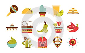 Mexican icons collection decoration celebration festive flat design