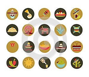 Mexican icons set, decoration celebration festive national flat design