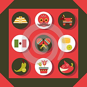 Mexican icons set decoration celebration festive traditional flat design