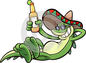 Mexican iguana holding a beer