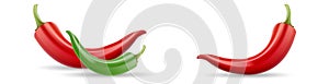 Mexican jalapeno red and green hot chili pepper vector icon on white background. Colors hot chili peppers set. photo