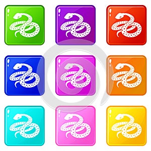 Mexican kingsnake icons set 9 color collection