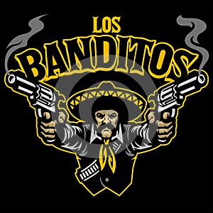 Mexican man aiming two guns