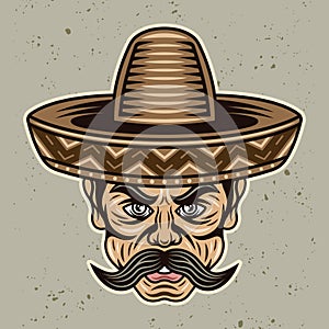 Mexican man head with mustache and in sombrero hat vector illustration in colored cartoon style photo