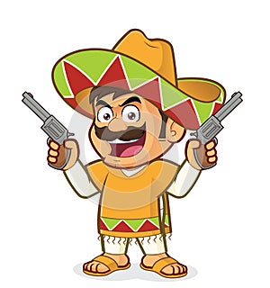 Mexican man holding two guns