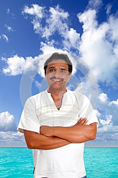 Mexican man with mayan shirt smiling