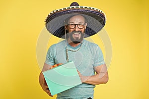 Mexican man in sombrero hat. party time. Male fashion. brutal caucasian hipster with moustache. Mature hipster with
