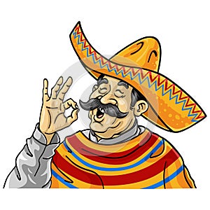 Mexican Man in Sombrero Mascot Character Design Logo. Cartoon Vector Illustration