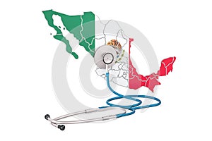 Mexican map with stethoscope, national health care concept, 3D r
