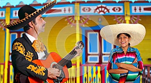 Mexican mariachi charro man and poncho Mexico girl photo