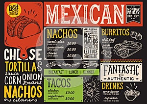 Mexican menu restaurant, food template.