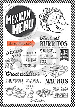 Mexican menu restaurant, food template.