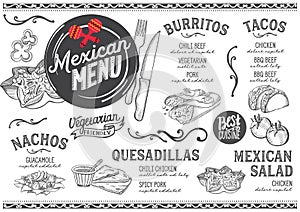 Mexican menu restaurant, food template.