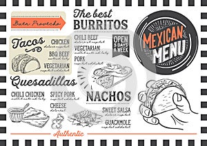 Mexican menu restaurant, food template.