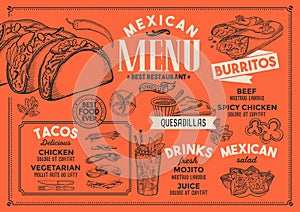 Mexican menu restaurant, food template.