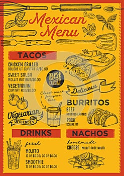 Mexican menu restaurant, food template.