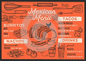 Mexican menu restaurant, food template.