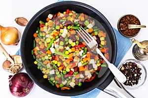 Mexican mixture of vegetables, cooked in a frying pan