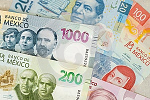 mexican money, all pesos banknotes, business background, mexico currency