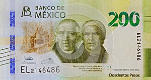 Mexican money bills currency Mexico 200 pesos banknote close up photo