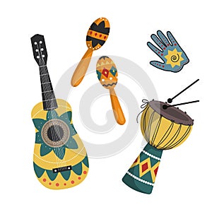 Mexican musical instruments with national patterns.