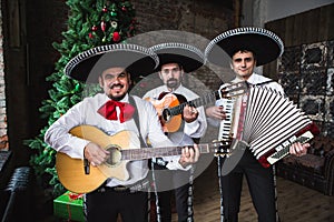 Mexican musicians mariachi in the studio