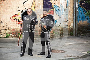 Mexican musicians in traditional costumes mariachi