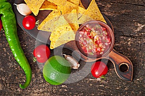 Mexican nacho chips and salsa dip