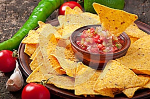 Mexican nacho chips and salsa dip