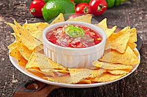 Mexican nacho chips and salsa dip