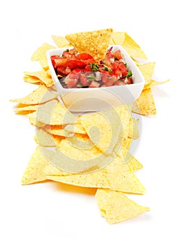 Mexican nachos corn chips with salsa