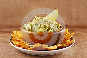 Mexican nachos with handmade guacamole sauce