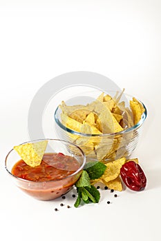 Mexican nachos with hot salsa