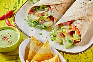 Mexican nachos torilla wraps with avocado